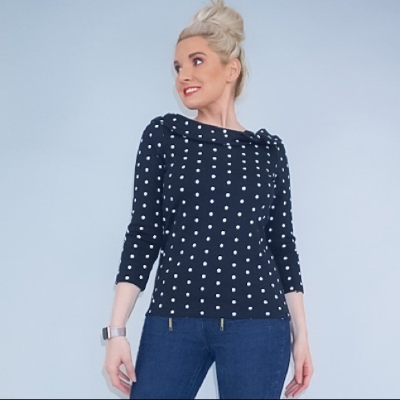 Black and White Polka Dot Boat Neck Shirt - Picture 9 of 16